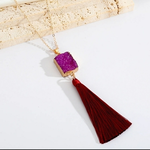 50% Off 3 or More Burgundy Tassel with Purple Charm Necklace - Picture 1 of 8
